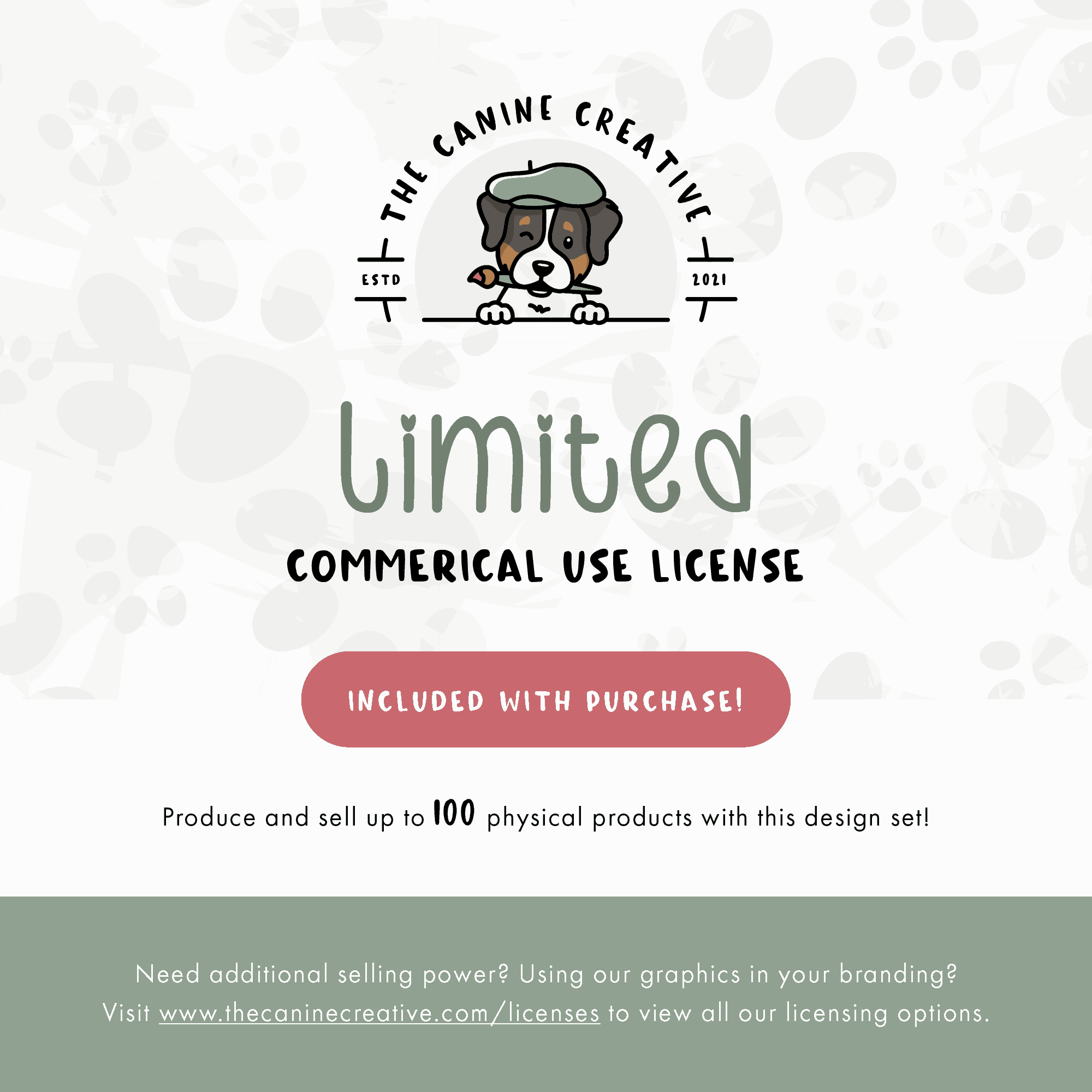 Limited Commercial Use License included with purchase. Produce and sell up to 100 physical products with this listing. More licensing options available at thecaninecreative.com/licenses.
